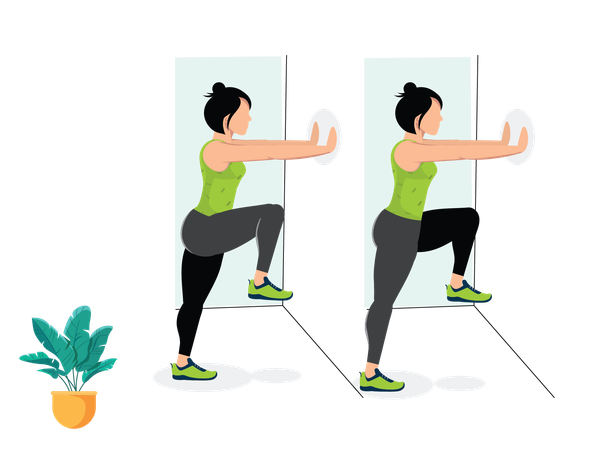 Woman doing Wall High Knees  Illustration