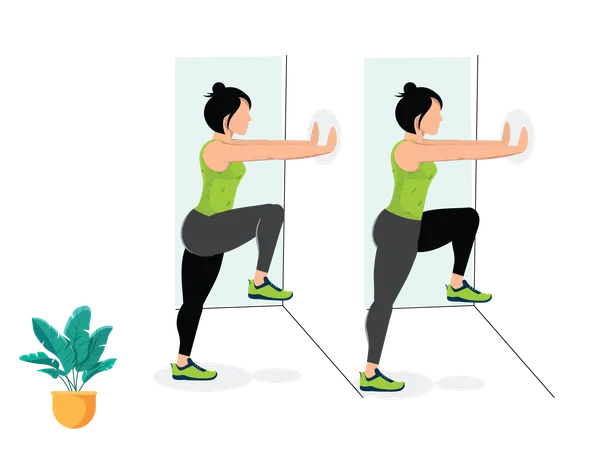 Woman doing Wall High Knees  Illustration