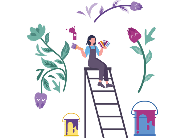 Woman doing wall painting  Illustration