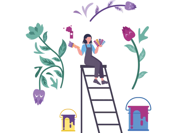 Woman doing wall painting  Illustration