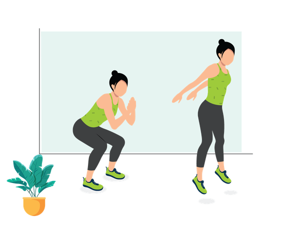 Woman doing Wall Squat Jumps  Illustration