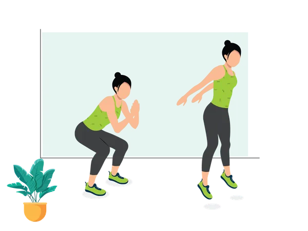 Woman doing Wall Squat Jumps  Illustration