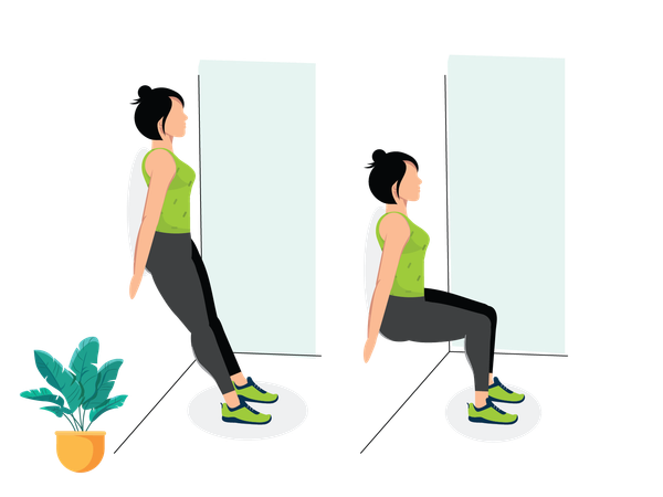 Woman doing Wall Squats  Illustration