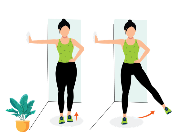 Woman doing Wall Standing Leg Lifts  Illustration