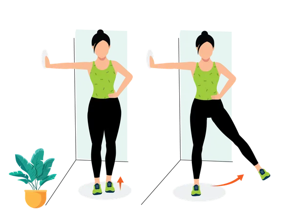 Woman doing Wall Standing Leg Lifts  Illustration