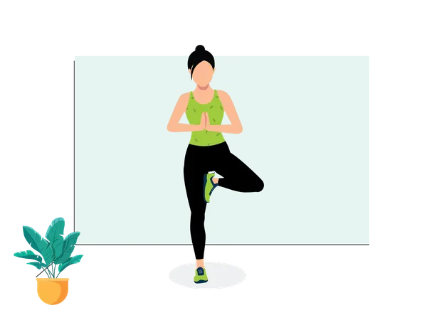 Woman doing Wall Tree Pose  Illustration