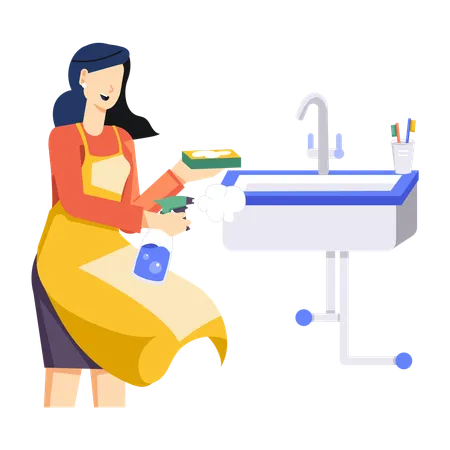 Woman doing Washing Basin  Illustration