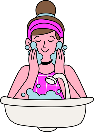 Woman doing washing face Illustration