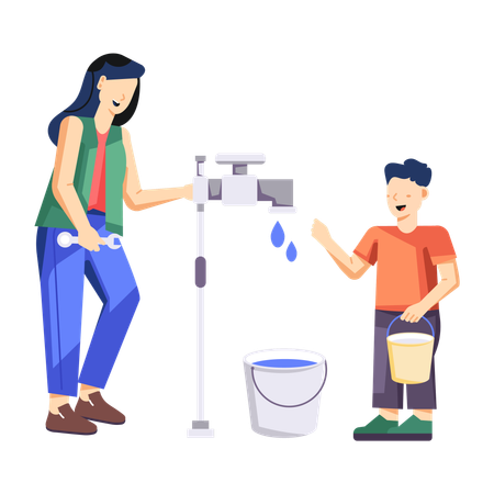 Woman doing Water Charity to thirsty man  Illustration