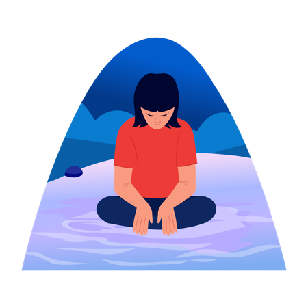 Woman doing water meditation  Illustration