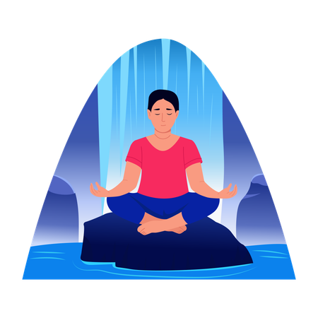 Woman doing waterfall meditation  Illustration