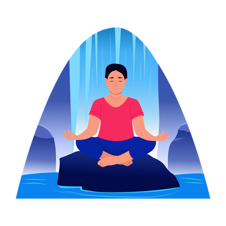 Woman doing waterfall meditation  Illustration