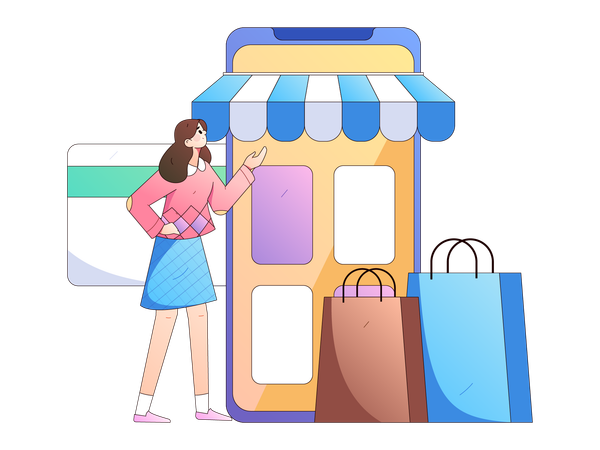 Woman doing web based shopping  Illustration