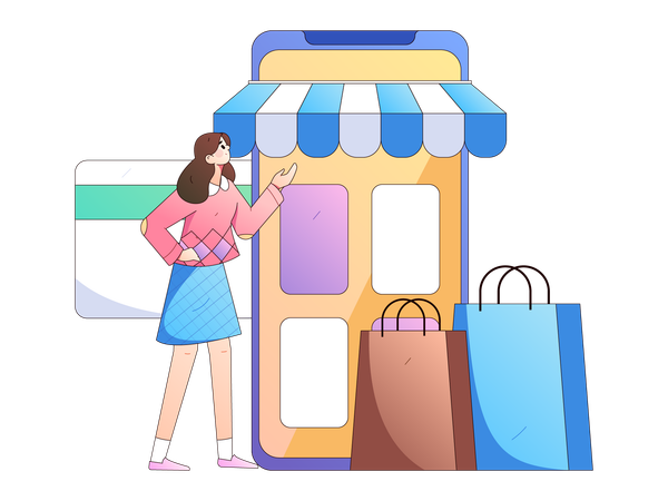 Woman doing web based shopping  Illustration