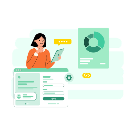 Woman doing web sign up Illustration