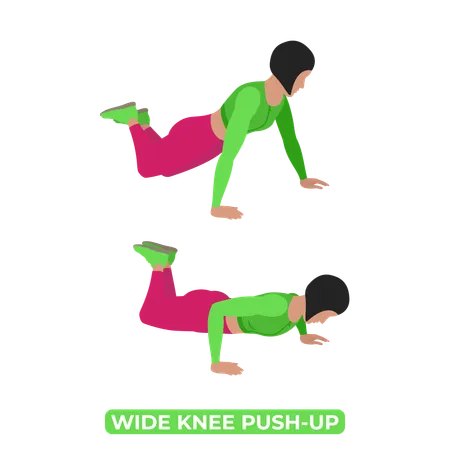 Woman Doing Wide Knee Push Up  Illustration