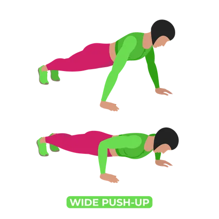 Woman Doing Wide Push Up  Illustration