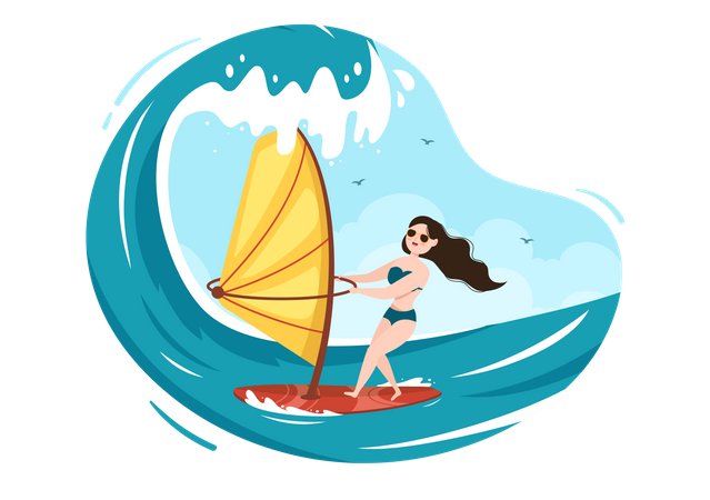 Woman doing Windsurfing  Illustration