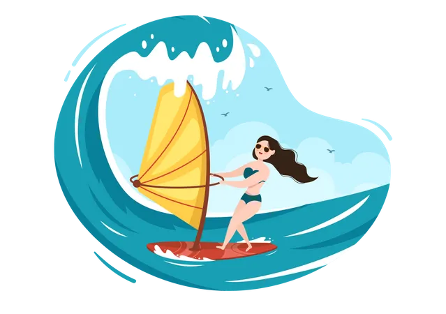 Woman doing Windsurfing  Illustration