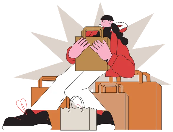 Woman doing Winter sale shopping  Illustration