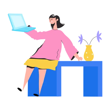 Woman doing work at office  Illustration