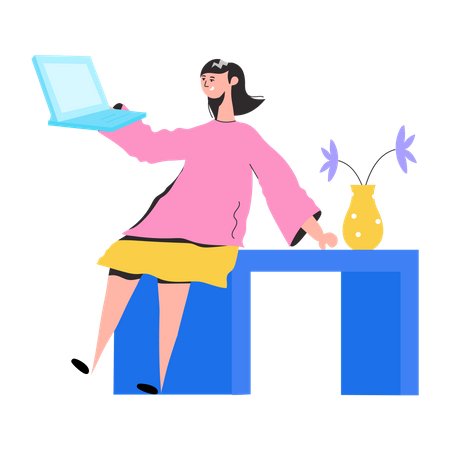 Woman doing work at office  Illustration