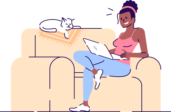 Woman doing work from home Illustration