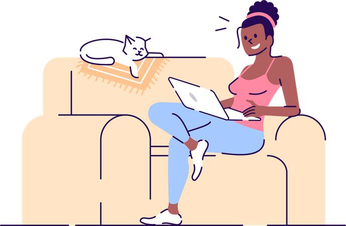 Woman doing work from home  Illustration