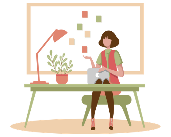 Woman doing work from home  Illustration