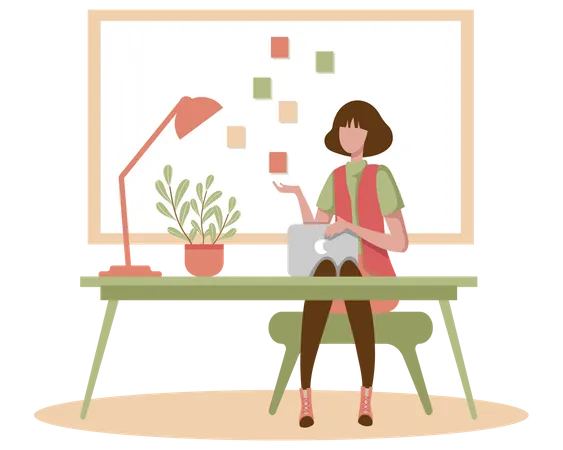 Woman doing work from home  Illustration