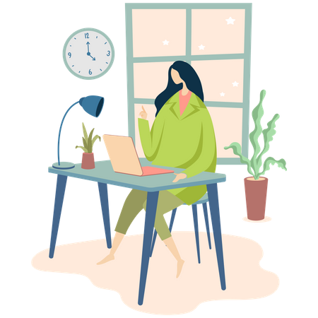 Woman doing work from home  Illustration