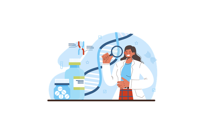 Woman doing working on Biotechnology  イラスト
