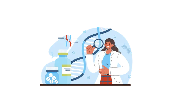 Bioengineering Web Banner Or Landing Page Biotechnology Gene Therapy And Research Scientist Study Modify And Control Biological System Medical Biological Engineering Flat Vector Illustration イラスト