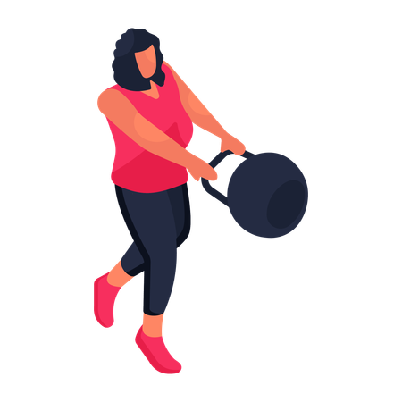 Woman doing workout with kettlebell  Illustration