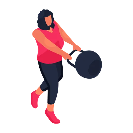Woman doing workout with kettlebell  Illustration