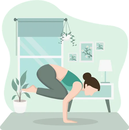 Woman Doing Yoga at Home  Illustration