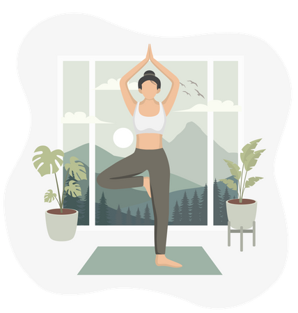 Woman Doing Yoga at Home  Illustration