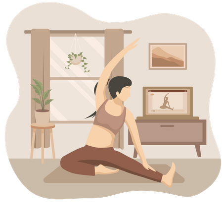 Woman Doing Yoga At Home  Illustration