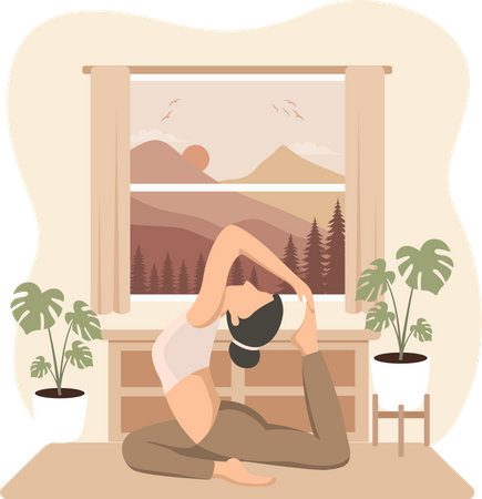 Woman Doing Yoga At Home  Illustration