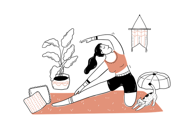 Woman doing yoga at home during coronavirus pandemic  Illustration