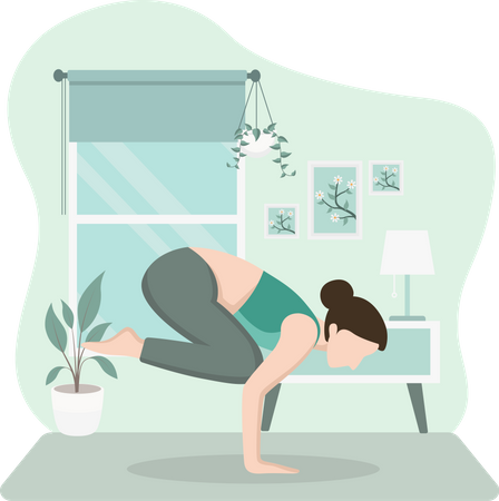 Woman Doing Yoga at Home  Illustration