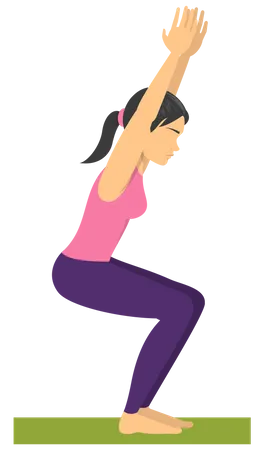 Yoga Chair Pose Fitness Exercise Balancing Position Sport And Active Lifestyle Isolated Vector Illustration In Cartoon Style Illustration