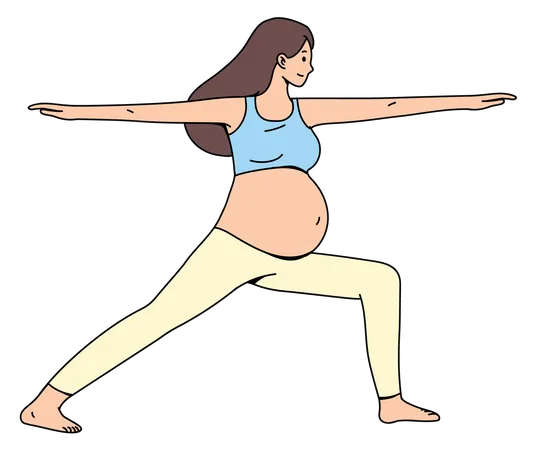 Pregnant Woman in Prenatal Yoga Pose Cartoon Illustration