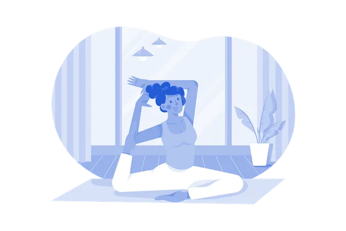 Black Woman Character Does Yoga At Home Illustration
