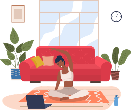 Woman doing yoga exercise at home  Illustration