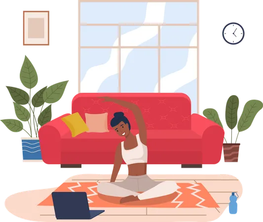 Woman doing yoga exercise at home  Illustration