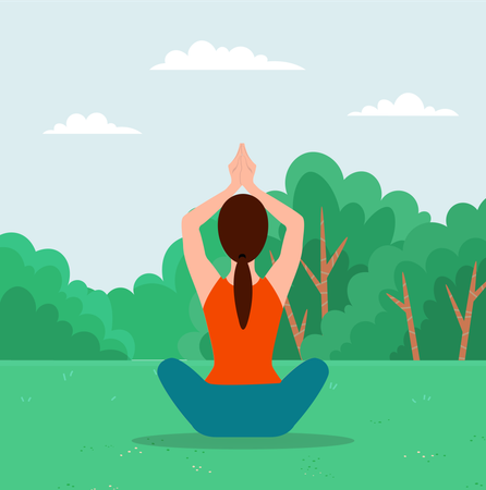 Woman doing yoga exercise in city park  Illustration