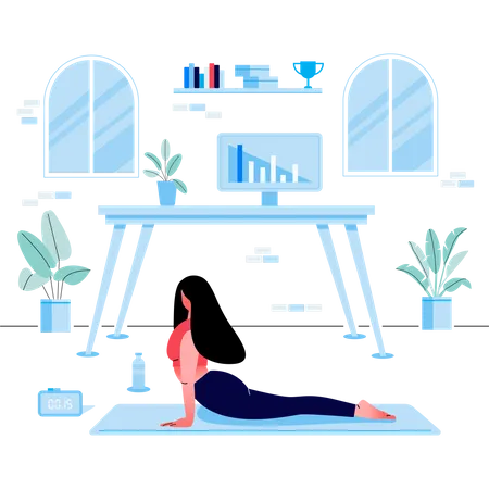 Woman doing yoga exercise in office Illustration