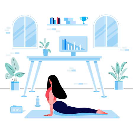 Woman doing yoga exercise in office  Illustration