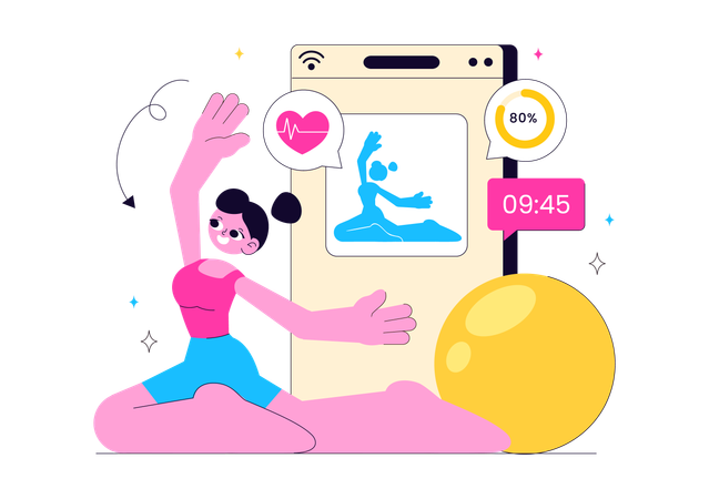 Woman doing yoga from Virtual Fitness App Promotion  Illustration
